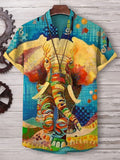 Men's Elephant Abstract Geometric Art Print Casual V Neck T-Shirt