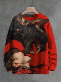 Men's Black Cat And Little Girl Are Very Happy Art Print Knit Sweatshirt