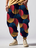 Men's Geometric Lines Combined Fan-Shaped Pattern Art Print Loose Drawstring Waist Sweatpants