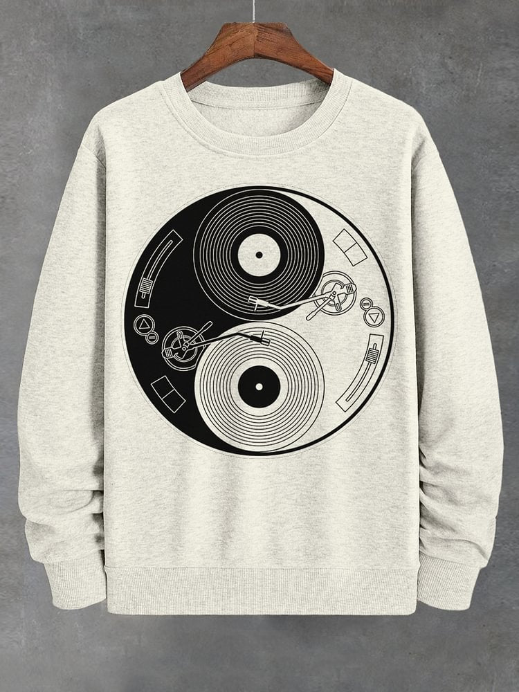 Men's Yin Yang Vinyl Record Graphic Print Cotton Casual Sweatshirt