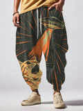 Men's Retro Cat Meets UFO Future Art Print Loose Drawstring Waist Sweatpants