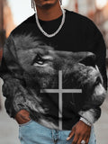 Men's Lion Cross Graphic Print Casual Sweatshirt