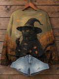 Women's Pipe Cat Wizard In The Field Print Casual Sweatshirt
