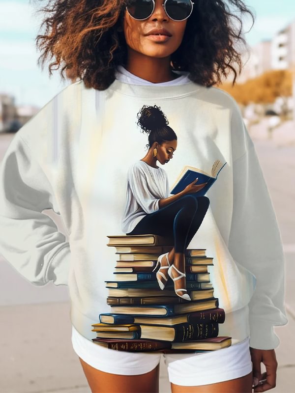 Women's African Woman Who Loves To Read Print Casual Sweatshirt
