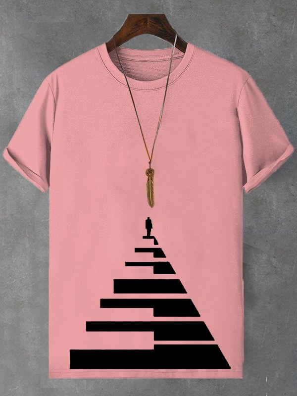 Men's Piano Key Stairs Art Print Cotton Casual T-Shirt
