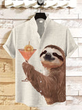 Men's Sloth Cheers Cocktail Art Print Linen Blend Shirt