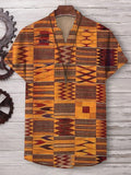 Men's African Traditional Patterns Cotton And Linen V Neck T-Shirt