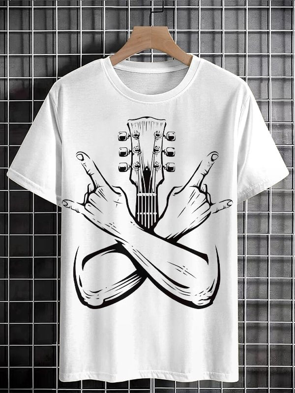 Men's Rock And Roll Abstract Guitar Graphic Print Cotton Casual T-Shirt