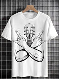 Men's Rock And Roll Abstract Guitar Graphic Print Cotton Casual T-Shirt