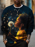 Men's Black Boy And Dandelion Beautiful Childhood Art Print Casual Sweatshirt