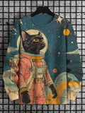 Men's Space Astronaut Cat Art Print Casual Sweatshirt