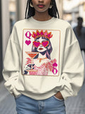 Women's Champagne Poker Queen Art Print Casual Sweatshirt