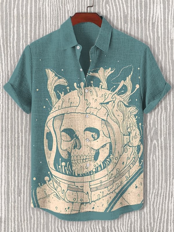 Men's Skull With Divers Helmet Art Print Short Sleeve Shirt