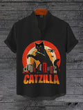 Men's Catzilla Urban Giant Black Cat Graphic Print Shirt