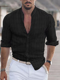 Men's Striped Jacquard Textured Button Long Sleeve Cotton Linen Shirt