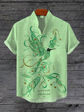 Men's Calligraphy Art Bird Pattern Print Casual Shirt