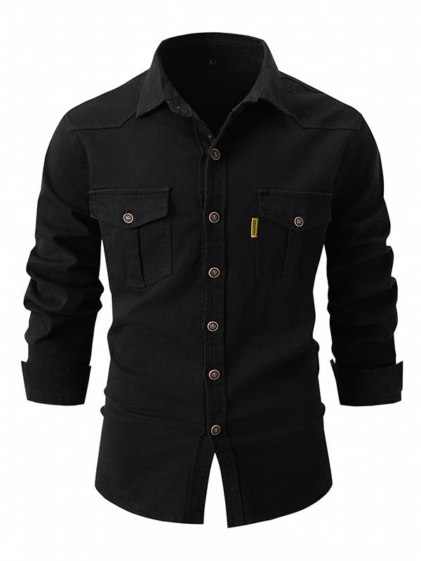 Men's Ripped Single Breasted Turndown Collar Long Sleeve Shirt