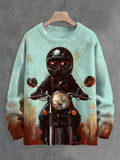 Men's Cool Black Cat Riding A Motorcycle Print Knit Sweatshirt