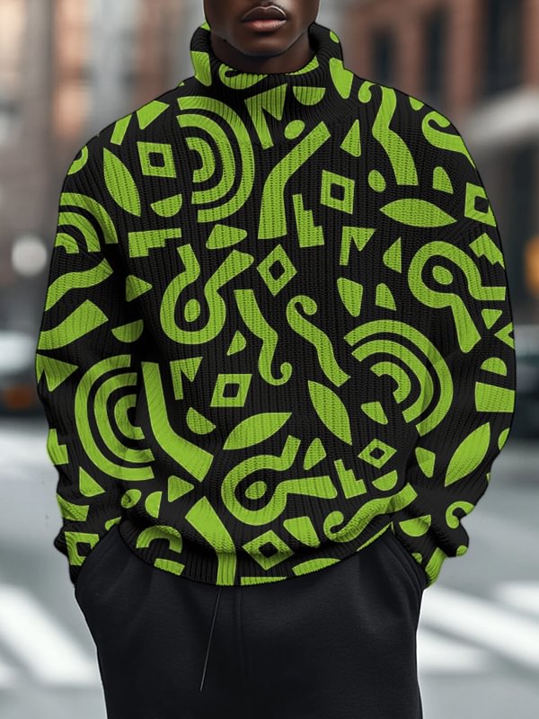 Men's Abstract Ethnic Pattern Art Print High Neck Knit Sweatshirt