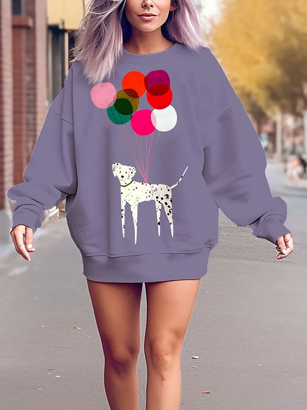 Women's Balloon And Dog Graphic Print Cotton Casual Sweatshirt