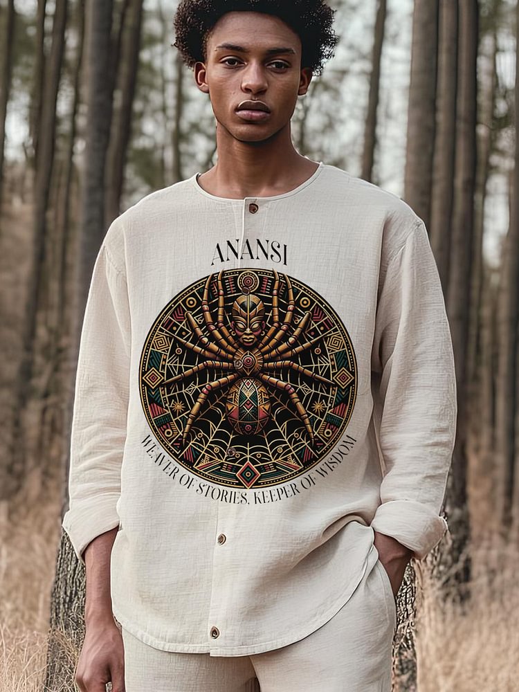 Men's Anansi Weaver Of Stories Keeper Of Wisdom Print Long Sleeve Top