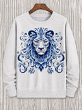 Men's Delft Blue Lion Flower Patterns Art Print Casual Sweatshirt