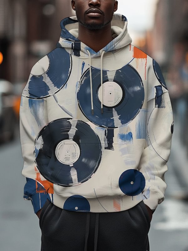 Men's Retro Records Graphic Art Print Casual Hoodie
