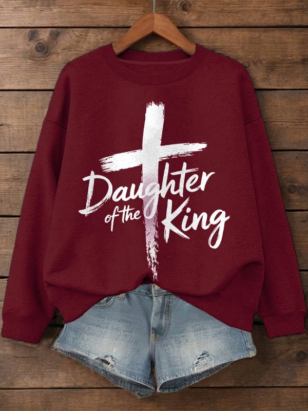 Women's Daughter of the King Print Cotton Long Sleeve T-Shirt Thin Sweatshirt