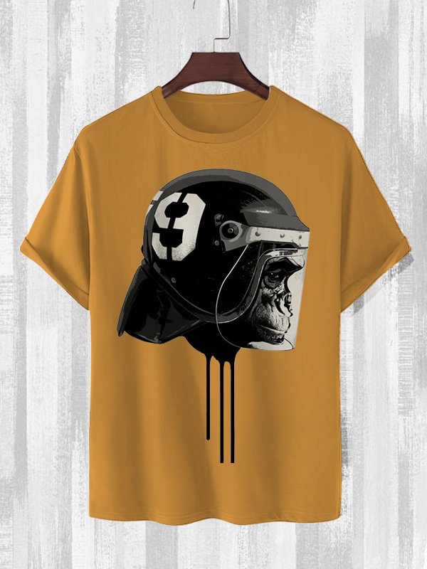 Men's Street Gorilla Motorcycle Helmet Art Print Cotton Casual T-Shirt