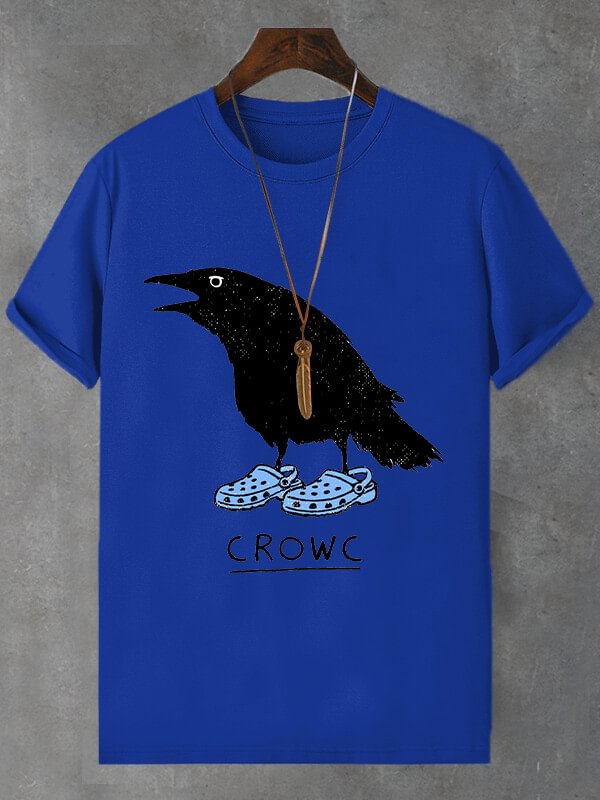 Men's Halloween Crow Wearing Hole Shoes Print Cotton Casual T-Shirt