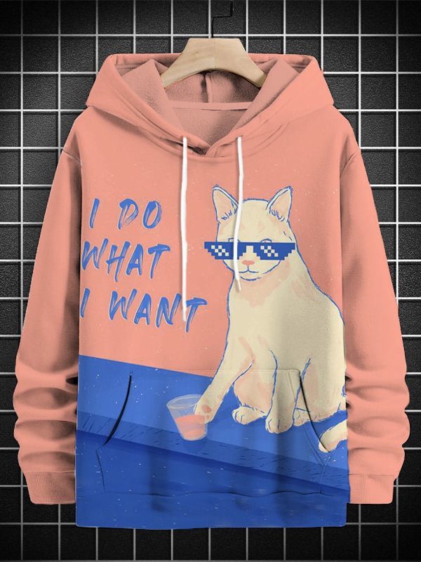 Men's I Do Want I Want Cat Funny Art Print Casual Hoodie