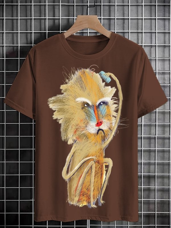 Men's Funny Sketch Line Monkey Graphic Print Cotton Casual T-Shirt
