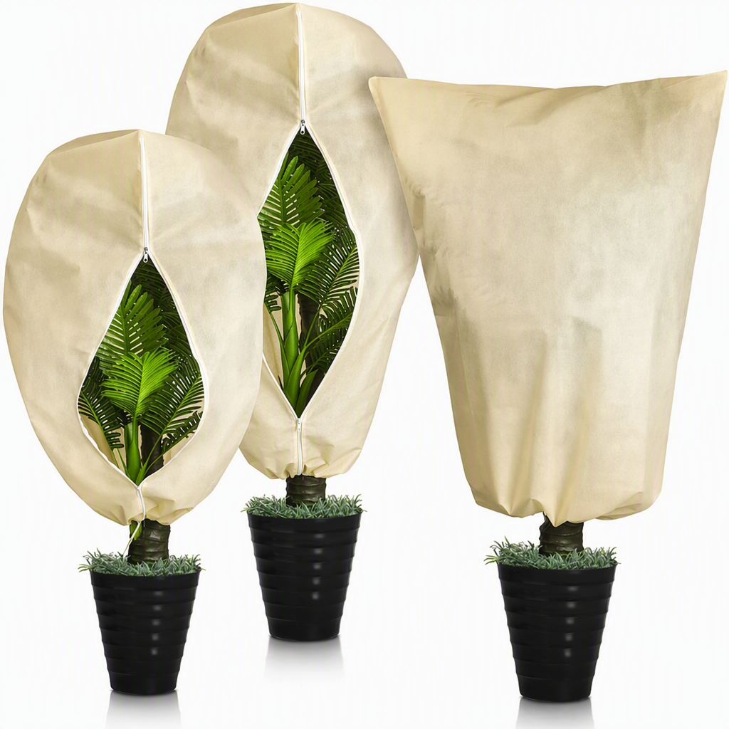 Non Woven Plant Frost Protection Cover Bag Winter Cold Protection with Drawstring and Zipper for Shrubs and Trees