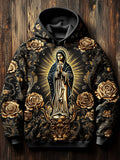 Men's Mother Of Jesus Flower Embossment Print Hooded Sweatshirt