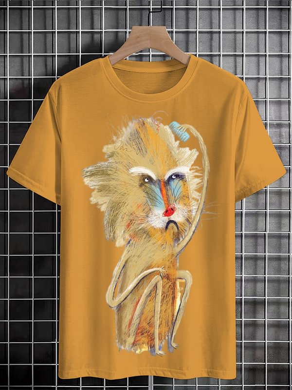 Men's Funny Sketch Line Monkey Graphic Print Cotton Casual T-Shirt