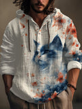 Men's Ukiyo-e Delft Blue Cat Floral Ink Painting Print Hooded Shirt
