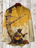 Men's Japanese Kimono Bear Autumn Print Long Sleeve Shirt
