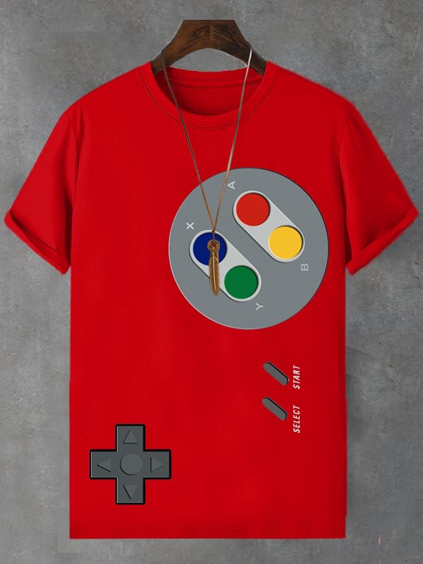 Men's Retro Fun Game Graphic Print Cotton Casual T-Shirt