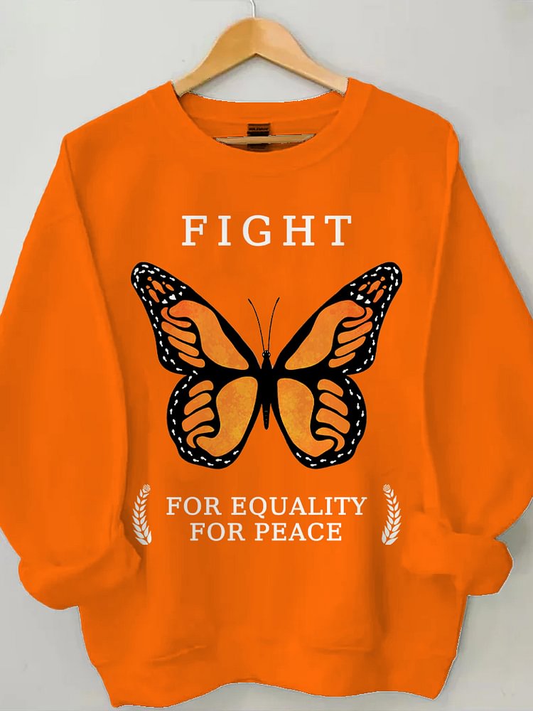 Women's Fight For Equality For Peace Butterfly Print Cotton Long Sleeve T-Shirt Thin Sweatshirt