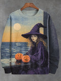 Men's Melancholy Witch By The Sea Oil Painting Print Casual Sweatshirt