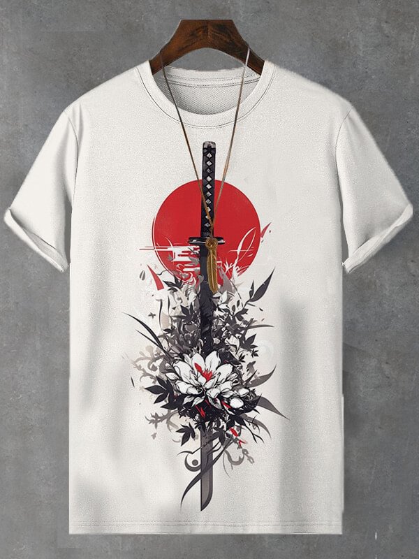 Men's Flower And Sword Japanese Art Print Casual T-Shirt