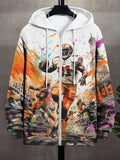 Men's Rugby Matches In The City Print Hooded Zip Up Jacket