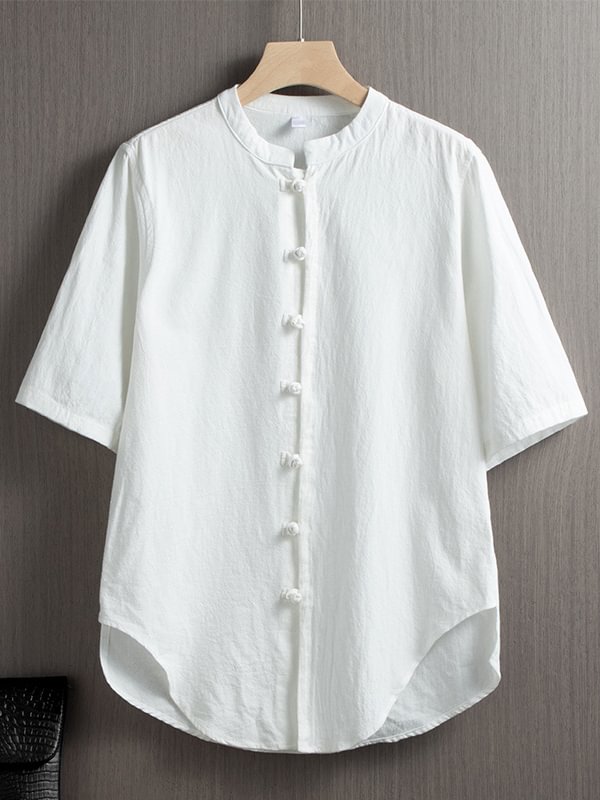 Men's Solid Color Retro Chinese Knot Button Cotton And Linen Shirt