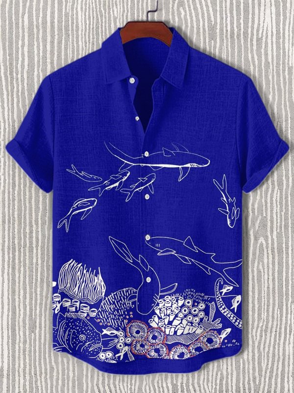 Men's Cartoon Marine Organism Art Print Casual Shirt
