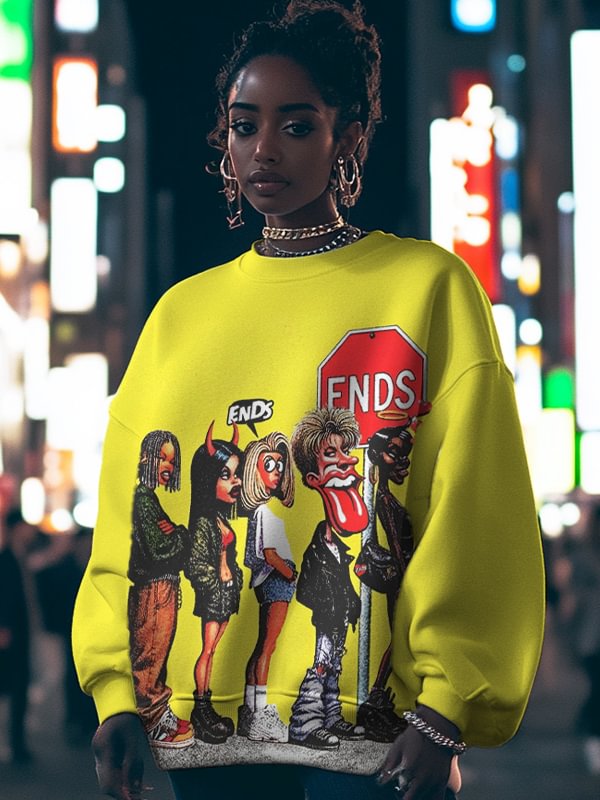 Women's Party Time Illustration Print Casual Sweatshirt