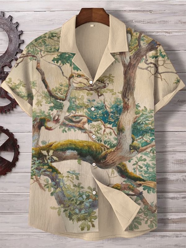 Men's Tree Botanical Painting Art Print Short Sleeve Shirt