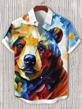 Men's Bear Oil Painting Art Print Casual Short Sleeve Shirt