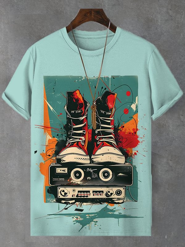 Men's Retro Hip Pop Record Music Illustration Print T-Shirt
