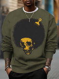 Men's Afro Skull Brush Art Print Casual Sweatshirt
