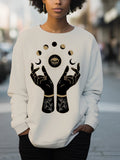 Women's Mysterious Eyes Hands Moon Print Cotton Long Sleeve T-Shirt Thin Sweatshirt